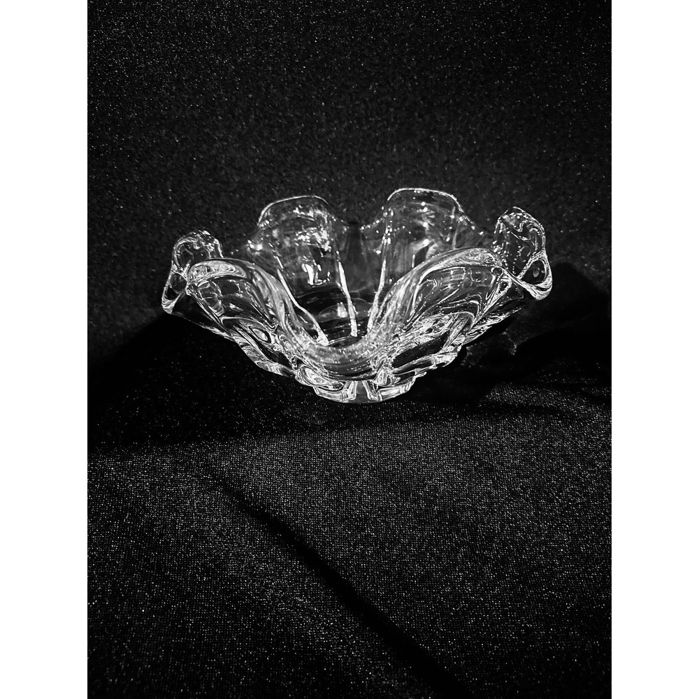 Confrac Art Glass Verrier France Abstract dish Crystal Clear Signed Free form - Picture 11 of 12